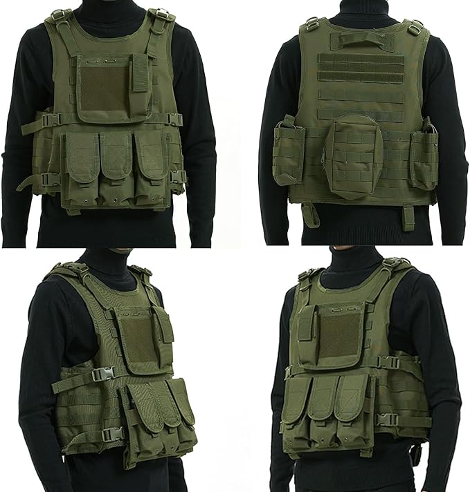 VPZenar Tactical Vest for Men, Airsoft Vest, Black Molle Vest and Cap Protective Equipment, Tactical Airsoft Gear