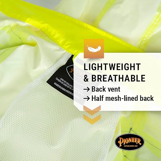 Pioneer High Visibility Rain Gear Safety Jacket and Bib Pants – Hi Vis, Waterproof, Reflective PVC Work Suit for Men – Orange and Yellow/Green