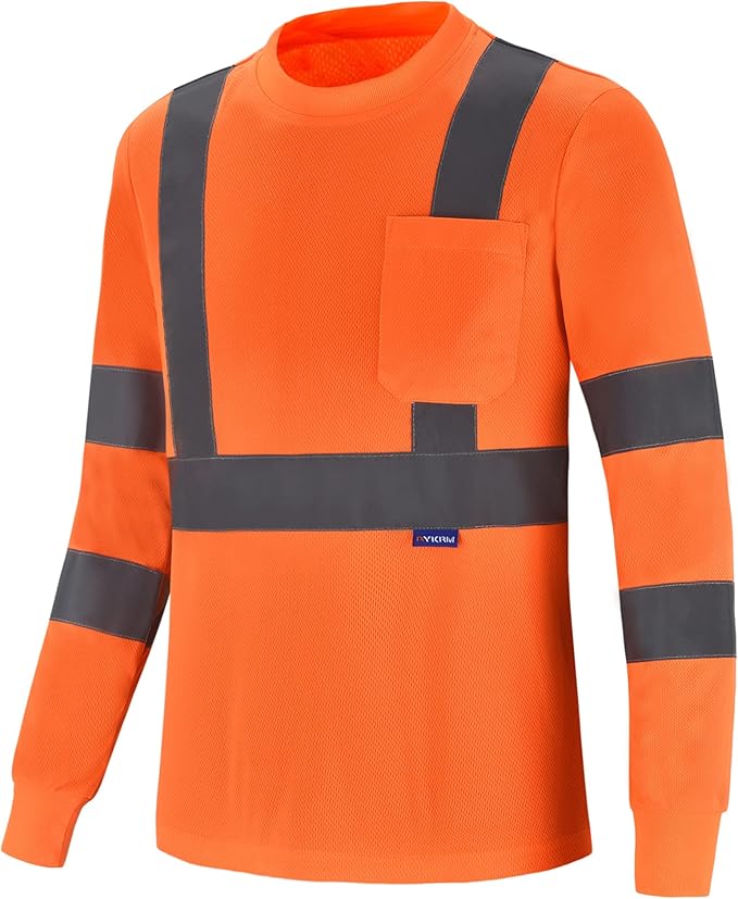 AYKRM Safety T Shirt Reflective High Visibility hi vis Long Sleeve T Shirt (XS-6XL)