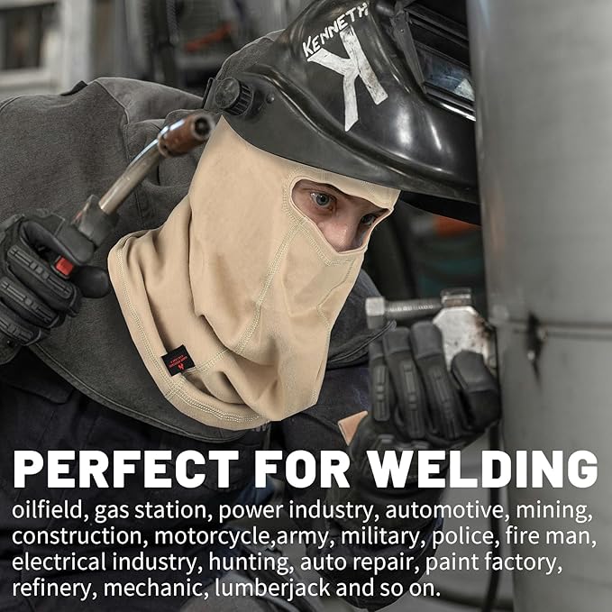 FR Face Mask for Men – Fire Resistant Balaclava Welding Head Cover, 100% Cotton Full Face Hood & Neck Protector