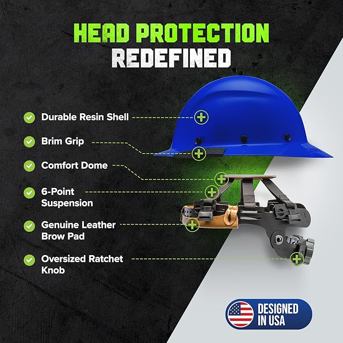 LIFT SAFETY Dax Fiber Resin Full Brim Safety Helmet/Hard Hat | 6 Point Suspension for Comfort & Impact Protection