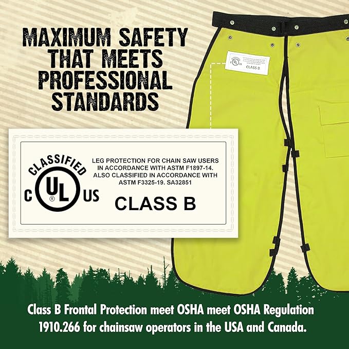 FORESTER Chainsaw Chaps for Men & Women | Apron-Style Chaps with Pocket & Adjustable Waist | Chainsaw Safety Equipment