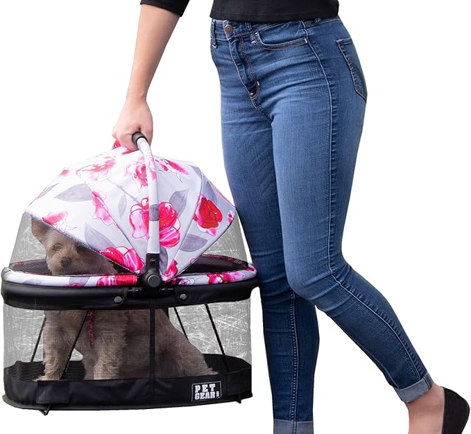 Pet Gear No-Zip View 360 Pet Safety Carrier & Car Seat for Small Dogs & Cats Push Button Entry, View 360 20-inch, Blossom