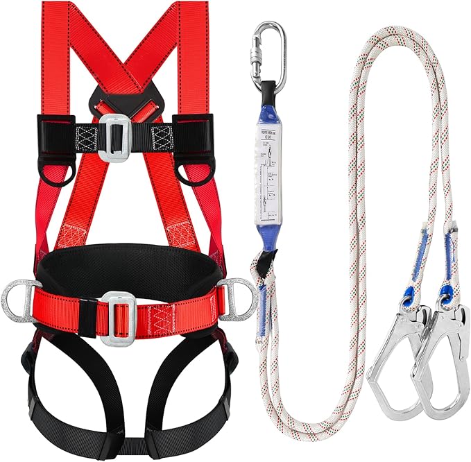 TT TRSMIMA Safety Harness Fall Protection Kit - Full Body Roofing harnesses with Shock Absorbing Lanyard Upgrade Paded