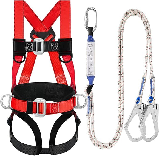 TT TRSMIMA Safety Harness Fall Protection Kit - Full Body Roofing harnesses with Shock Absorbing Lanyard Upgrade Paded