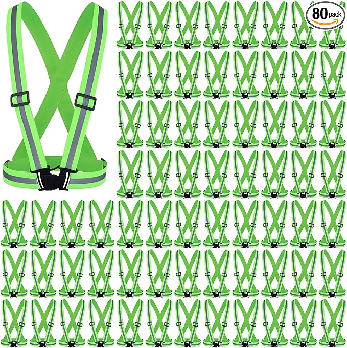 Hercicy 80 Pcs Green Reflective Vest High Visibility Safety Vest Bulk Pack Adjustable Straps for Construction Company Warehouse Traffic Control Job Site Supply (Green)