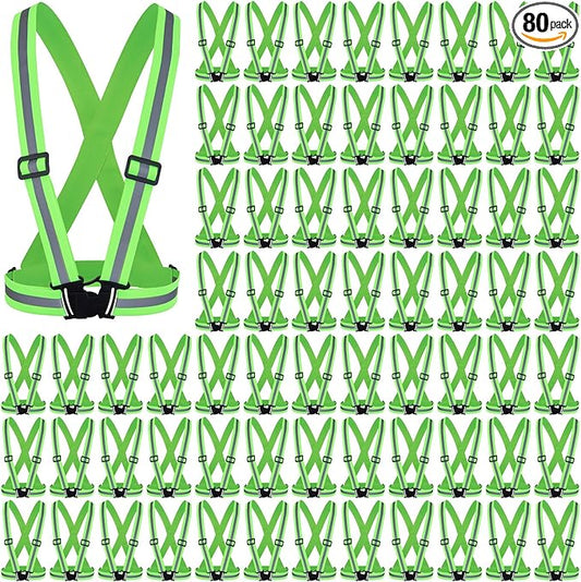 Hercicy 80 Pcs Green Reflective Vest High Visibility Safety Vest Bulk Pack Adjustable Straps for Construction Company Warehouse Traffic Control Job Site Supply (Green)
