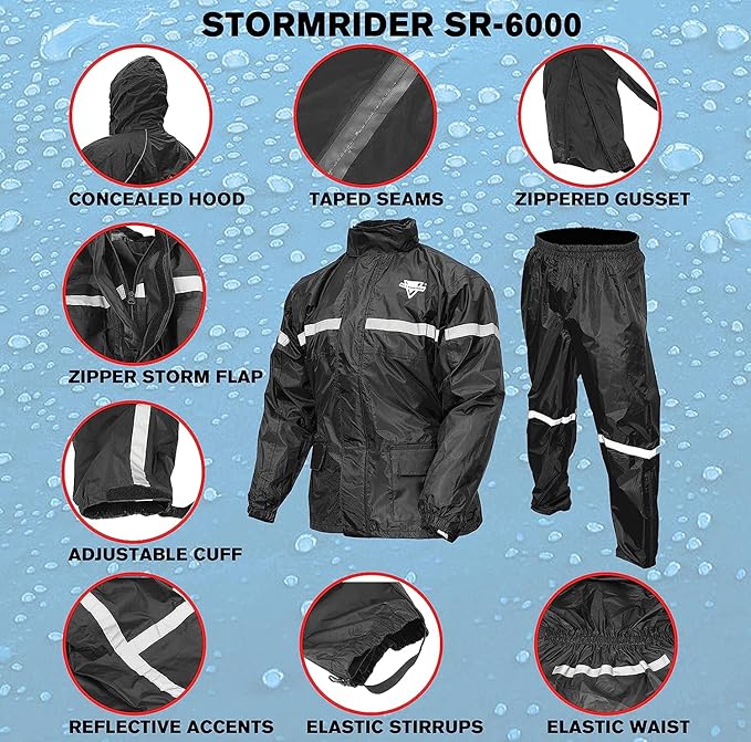 Nelson Rigg Stormrider Rain Suit; 100% Waterproof, Pants and Jacket Included with Reflective Striping