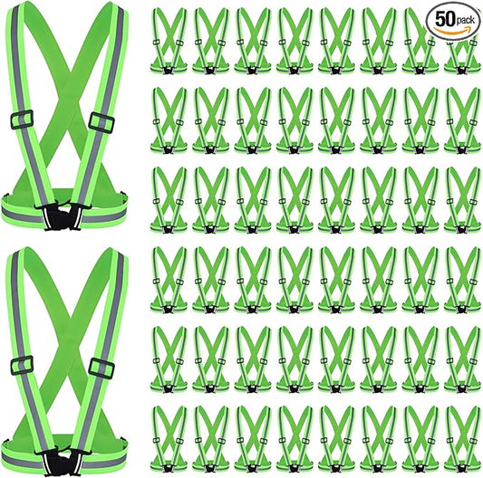 Hercicy 50 Pcs Green Reflective Vest High Visibility Safety Vest Bulk Adjustable Straps for Construction Workers Traffic Control Warehouse Job Site Use(Green)