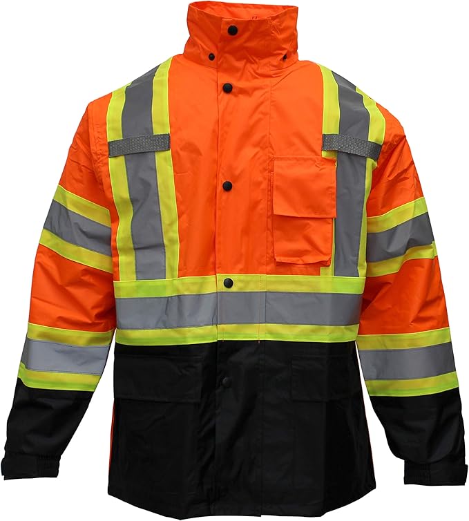 RW-CLA3-TLM55 AND OR77 Class 3 Rain suit, Jacket, Pants High Visibility Reflective Black Bottom