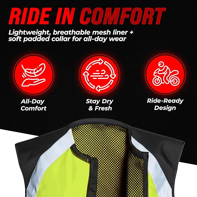 Badass Moto Safety Vest With Pockets. Motorcycle Reflective Vest For Motorcycle Jacket. High Visibility Running Vest