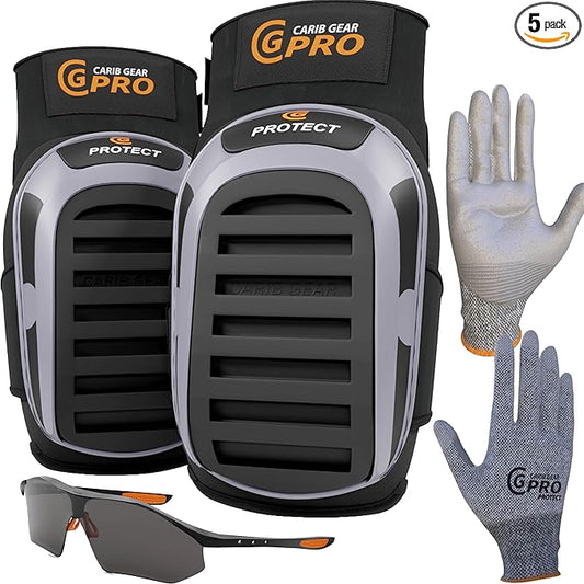 CARIB GEAR PRO Men's Professional Construction Knee Pad for Work - Heavy Duty Pad, Extra Thick Gel & Foam Cushion for Gardening Flooring & Cleaning Non-slip Waterproof Material - One Size - Black