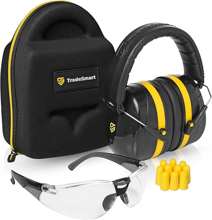TradeSmart All-in-One Shooting Ear Protection - Comfort+ NRR 28 Earmuffs, Glasses & Earplugs + Carry Case