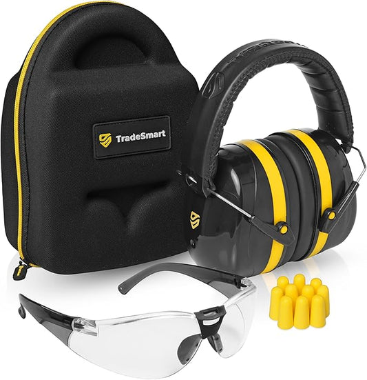 TradeSmart All-in-One Shooting Ear Protection - Comfort+ NRR 28 Earmuffs, Glasses & Earplugs + Carry Case