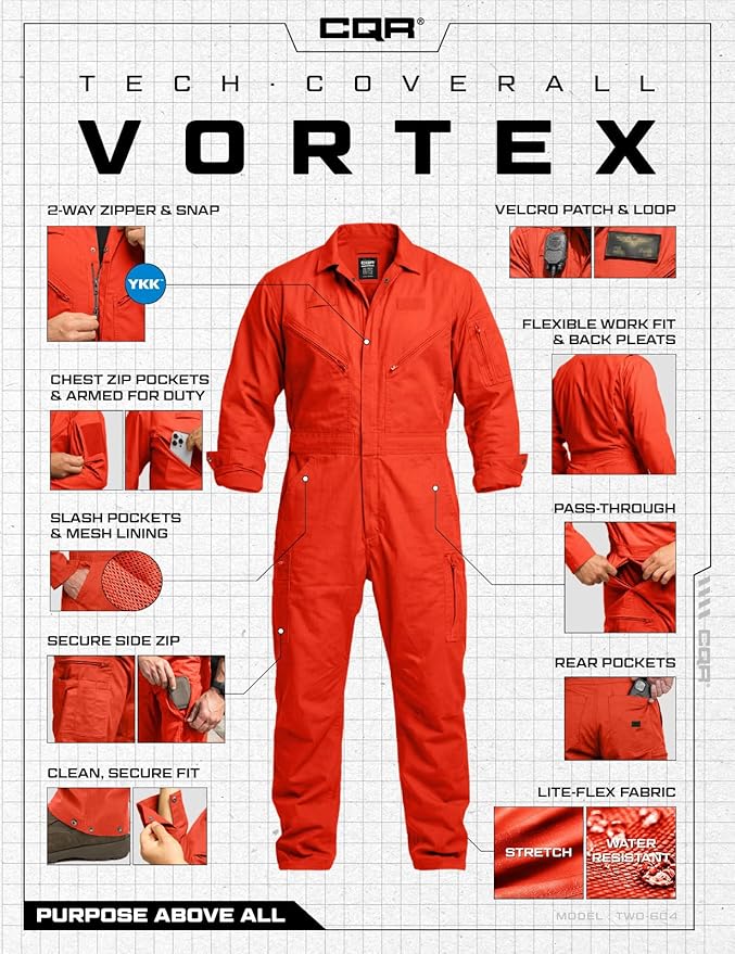 CQR Men's Tactical Ripstop Zip-Front Coverall, Lightweight Durable Utility Work Jumpsuit for Mechanics and Technicians