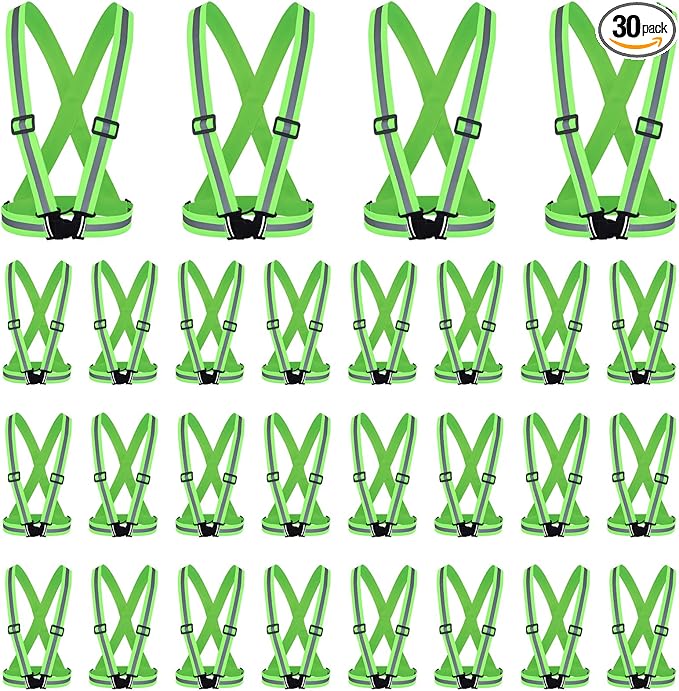 Hercicy 30 Pcs Green Reflective Vest High Visibility Safety Vest Adjustable Straps for Job Site Crew Construction Traffic Control Warehouse Use (Green)