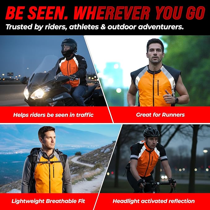 Badass Moto Safety Vest With Pockets. Motorcycle Reflective Vest For Motorcycle Jacket. High Visibility Running Vest