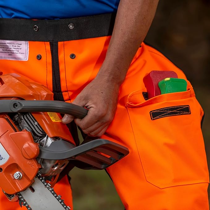 Notch Hi-vis Safety Orange Apron Style Chainsaw Chaps, Type A Frontal Protection 5 Layer Chain-Stopping Protective Fiber