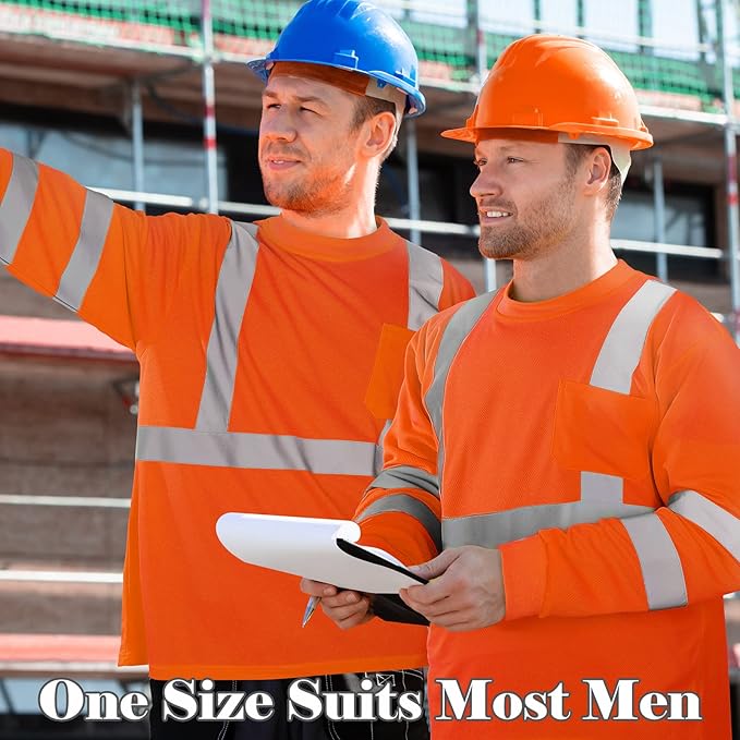 Amylove 4 Pcs Long Sleeve Safety Shirt High Visibility Reflective Construction Work Shirts for Men Women(XXL,Orange)
