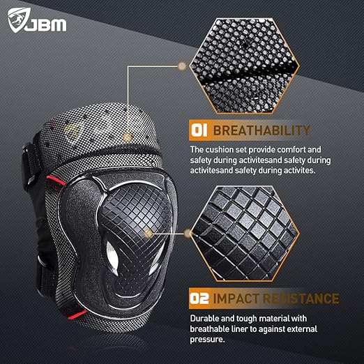 JBM Adult Youth Bike Knee Pads and Elbow Pads with Wrist Guards Protective Gear Set for Biking, Riding, Cycling and Multi Sports Scooter, Skateboard