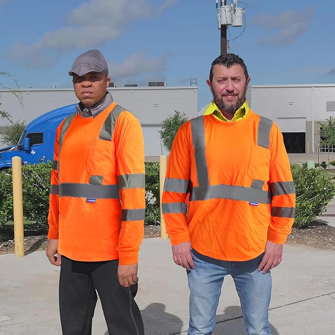 AYKRM Safety T Shirt Reflective High Visibility hi vis Long Sleeve T Shirt (XS-6XL)