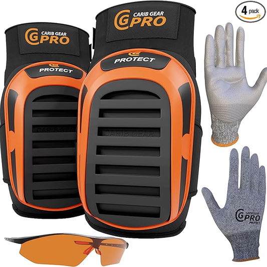 CARIB GEAR PRO Knee Pads for Construction Work, Heavy Duty Anti-Slip Knee Pads for Gardening, Flooring and Cleaning Extra Gel and Cushion Support long kneeling Pads for Women and Men