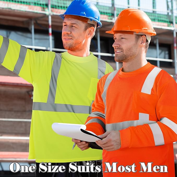 Amylove 4 Pcs Long Sleeve Safety Shirt High Visibility Reflective Construction Work Shirts for Men Women(XXL,Yellow, Orange, Black, Blue)