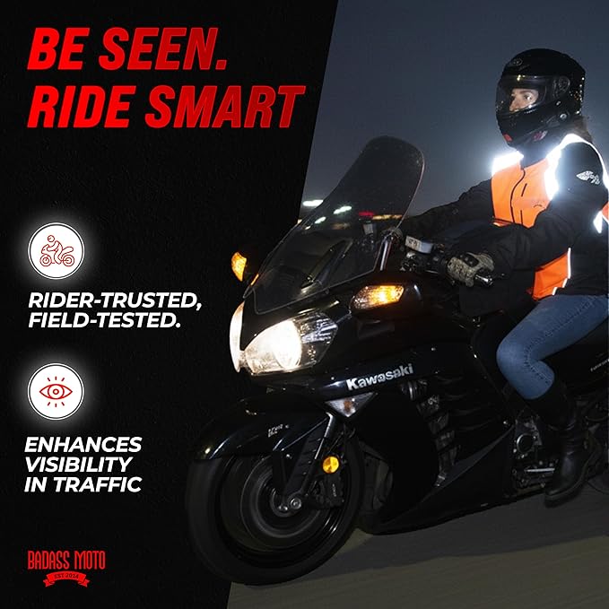 Badass Moto Safety Vest With Pockets. Motorcycle Reflective Vest For Motorcycle Jacket. High Visibility Running Vest