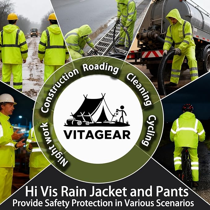 Hi Vis Class 3 Safety Rain Jacket for Men Waterproof, Reflective High Visibility Rain Gear Construction Rain Suit (Yellow 2XL/3XL)