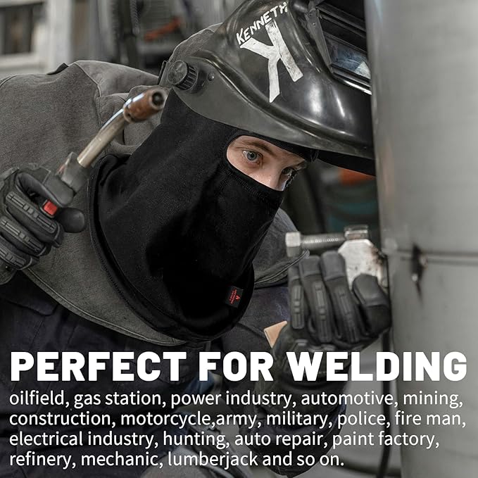 FR Face Mask for Men – Fire Resistant Balaclava Welding Head Cover, 100% Cotton Full Face Hood & Neck Protector