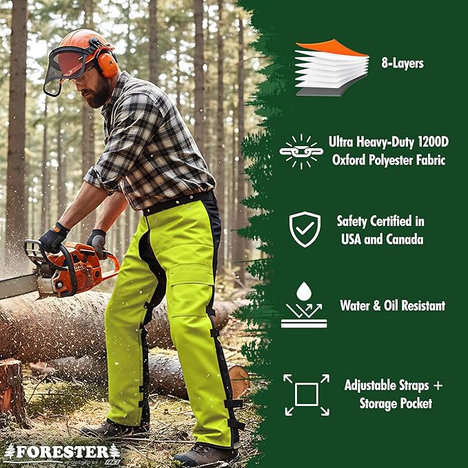 FORESTER Chainsaw Chaps for Men & Women | Apron-Style Chaps with Pocket & Adjustable Waist | Chainsaw Safety Equipment