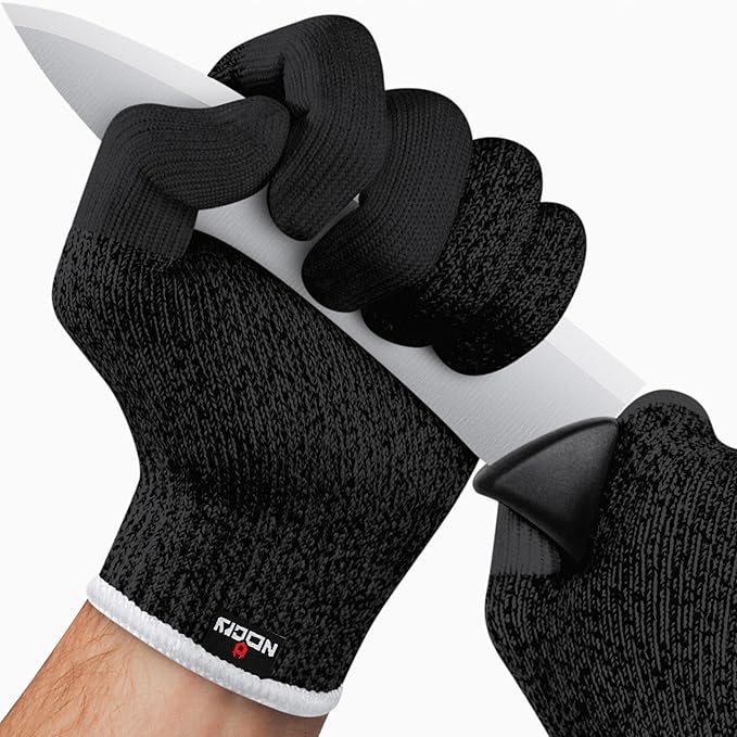 NoCry Cut Resistant Work Gloves for Women and Men, with Reinforced Fingers; Comfortable, 100% Food Grade Kitchen Cooking Hand Protection; Ambidextrous Safety Gear for Cutting; Level 5 Protection