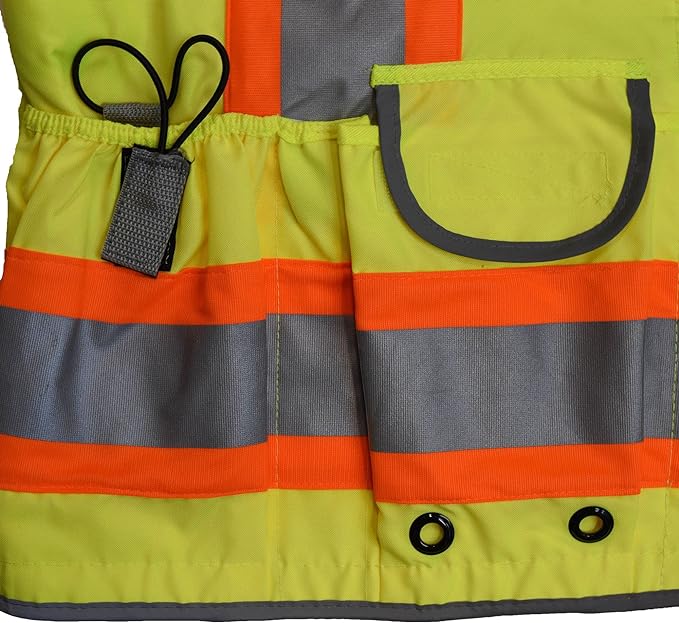Radians SV55 Class 2 Heavy Woven Two Tone Engineer Vest With Padded Neck To Support Extra Weight In Cargo Pockets, Green, Medium