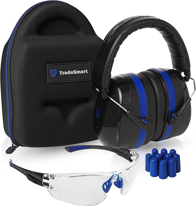 TradeSmart All-in-One Shooting Ear Protection - Comfort+ NRR 28 Earmuffs, Glasses & Earplugs + Carry Case