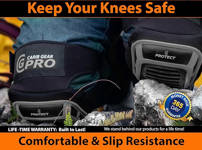 CARIB GEAR PRO Men's Professional Construction Knee Pad for Work - Heavy Duty Pad, Extra Thick Gel & Foam Cushion for Gardening Flooring & Cleaning Non-slip Waterproof Material - One Size - Black
