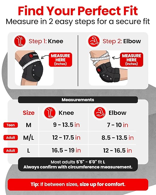 SKATEWIZ Knee and Elbow Pads Adult - Skating Protective Gear Adult - Shield - Size L Black - Skate Gear Roller Skates, Skateboard and Inline Skates