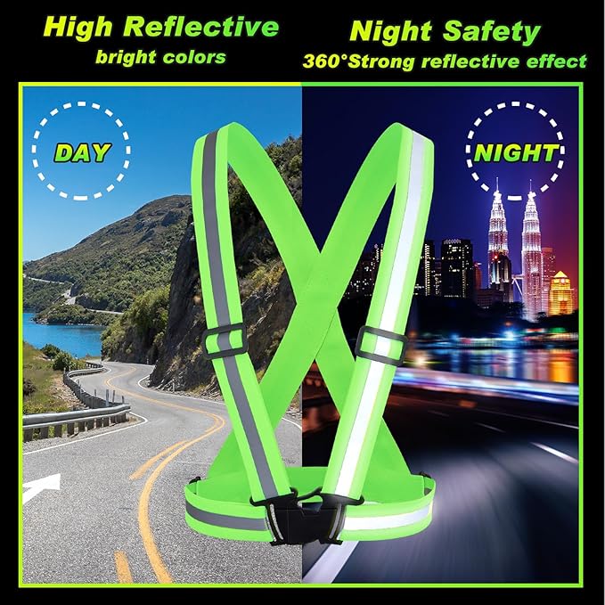 Hercicy 20 Pcs Green Reflective Vest High Visibility Safety Vest Adjustable Straps for Construction Work Running Adults (Green)