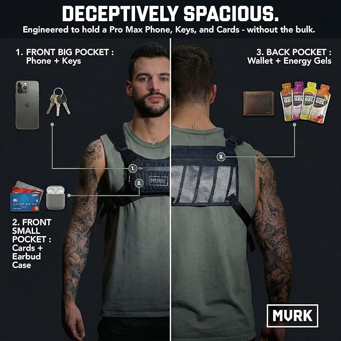 MVRK Water Resistant Running Vest Chest Pack, Phone Holder for Running, Lightweight Training Pack with Reflective Detail