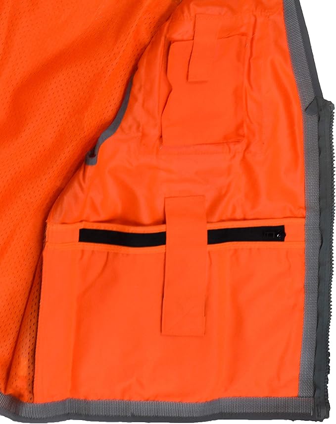 Radians SV55 Class 2 Heavy Woven Two Tone Engineer Vest with Padded Neck to Support Extra Weight in Cargo Pockets, Orange, Large