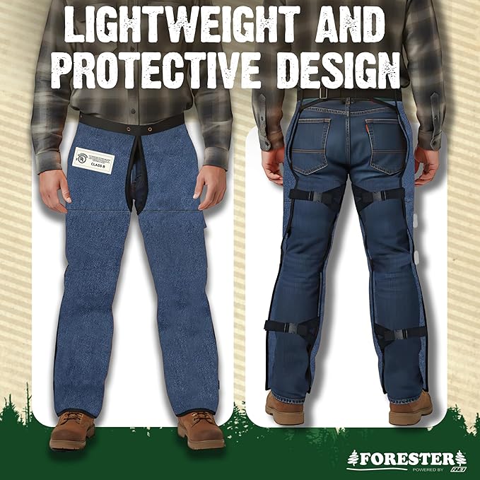 FORESTER Chainsaw Chaps for Men & Women | Apron-Style Chaps with Pocket & Adjustable Waist | Chainsaw Safety Equipment