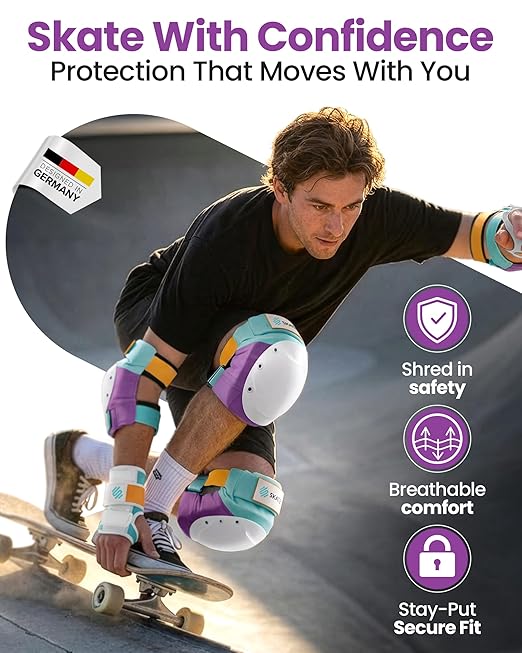 SKATEWIZ Knee and Elbow Pads Adult - Skating Protective Gear Adult - Shield - Size L Lavender Blue - Skate Gear Roller Skates, Skateboard and Inline Skates