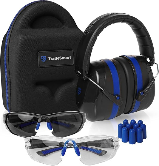 TradeSmart All-in-One Shooting Ear Protection - Comfort+ NRR 28 Earmuffs, Glasses & Earplugs + Carry Case