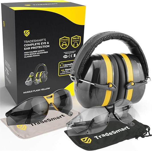 TradeSmart High-Performance Earmuffs for Shooting Range & Shooting Eye Protection Glasses + Firearm Confidence Course