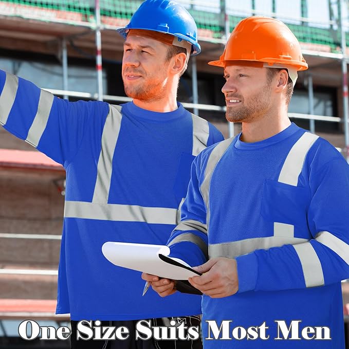 Amylove 4 Pcs Long Sleeve Safety Shirt High Visibility Reflective Construction Work Shirts for Men Women(XXL,Blue)