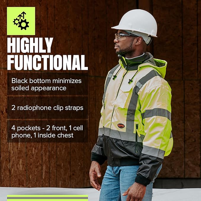 Pioneer Hi Vis Work Jacket for Men - Waterproof Safety Bomber with Reflective Tape