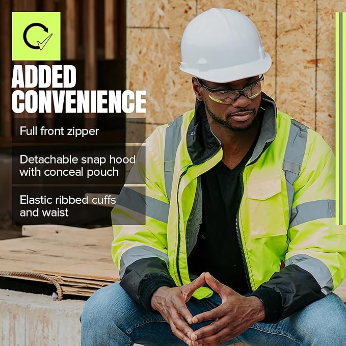 Pioneer Hi Vis Work Jacket for Men - Waterproof Safety Bomber with Reflective Tape