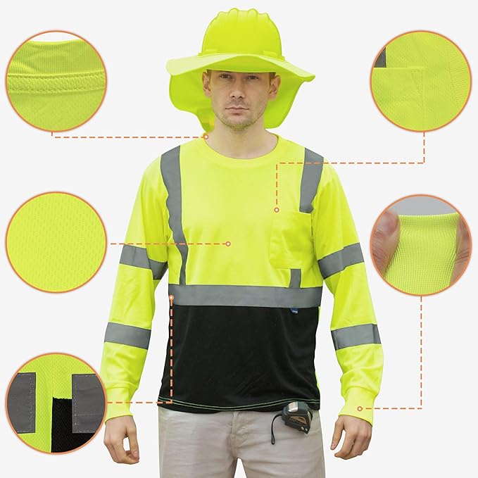 AYKRM Safety T Shirt Reflective High Visibility hi vis Long Sleeve T Shirt (XS-6XL)