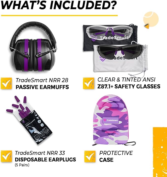 TradeSmart All-in-One Shooting Ear Protection - Comfort+ NRR 28 Earmuffs, Glasses & Earplugs + Carry Case