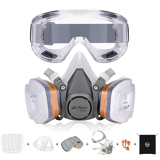 AirGearPro G-500 Reusable Respirator Mask with A1P2 Filters | Anti-Gas, Anti-Dust | Gas Mask Ideal for Painting, Woodworking, Construction, Sanding, Spraying, Chemicals, DIY etc