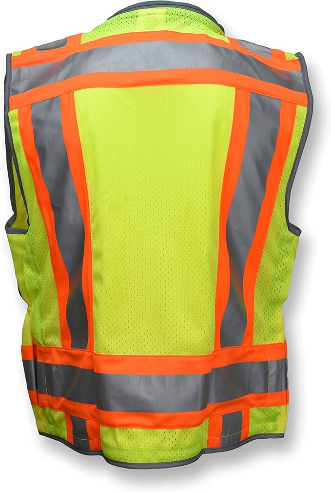 Radians SV55 Class 2 Heavy Woven Two Tone Engineer Vest with Padded Neck to Support Extra Weight in Cargo Pockets, Green, 4X-Large
